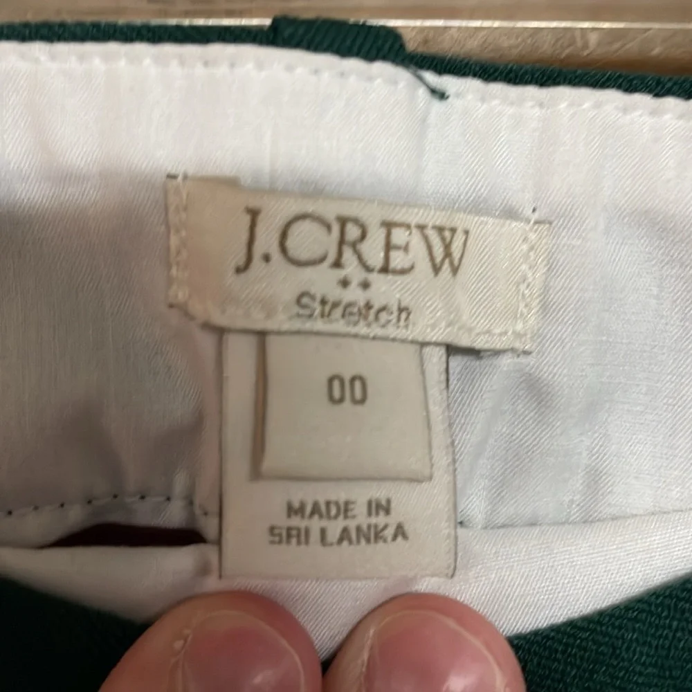 J. Crew Stretch size 00 Forest Green Low-rise Crop Super Stretchy Dress Pants
